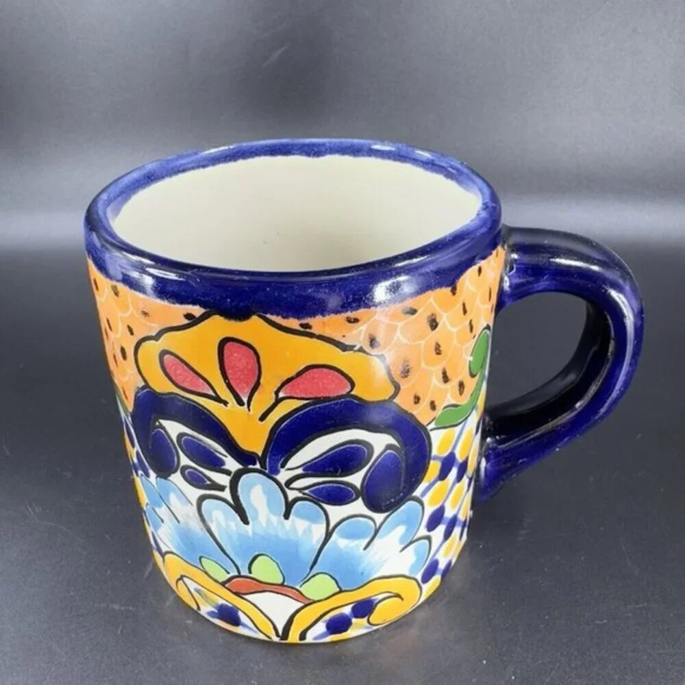 Mexican Pottery Talavera‎ Hand Painted Coffee Mug Cup Folk Art Mug Hand Made VTG